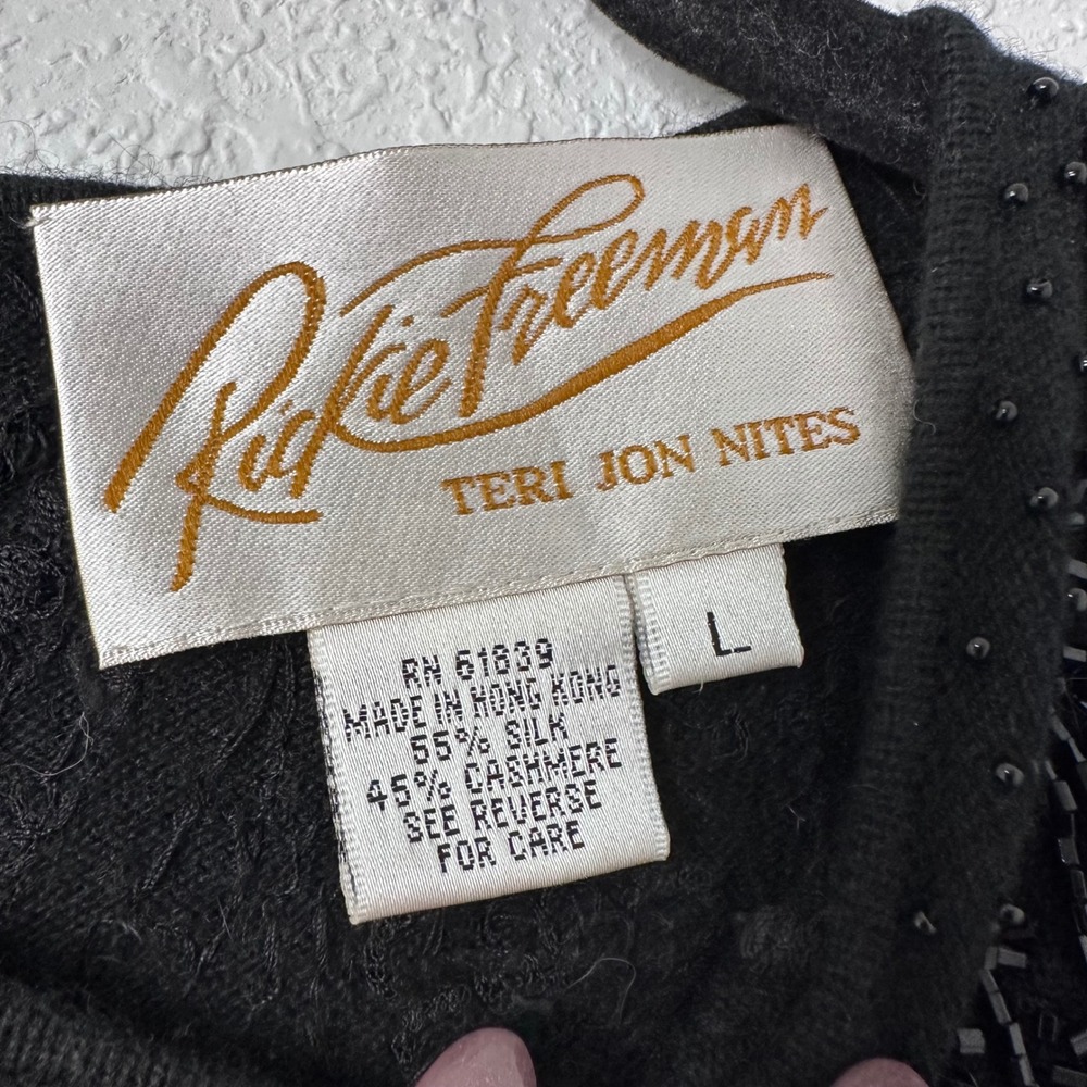 Rickie Freeman Teri Jon Nites Black Beaded Sweater Tank Top L Silk Cashmere - Picture 4 of 6